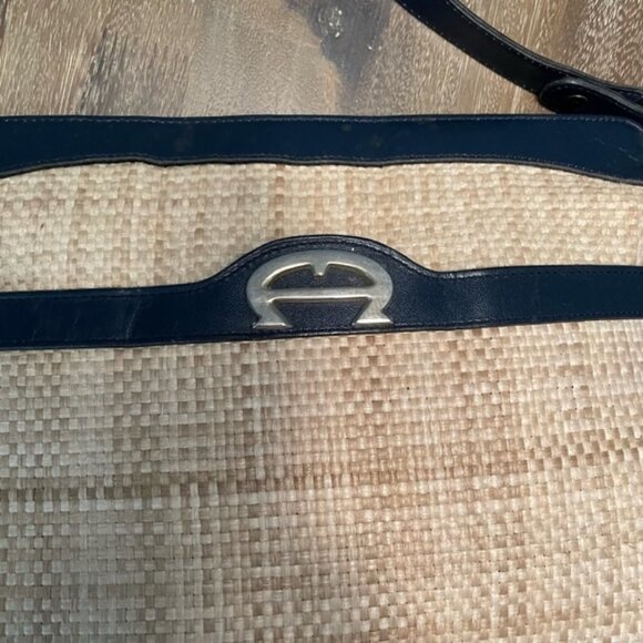 Eitenne Aigner Blue Leather and Woven Straw Purse - Picture 10 of 15